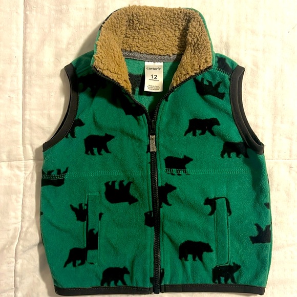 Carters Vest size 12 months green zips up with print super cute - Picture 1 of 3